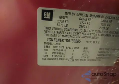 2013 Chevrolet Equinox 2Lt from USA, damaged, VIN 2GNFLNEK1D6130205